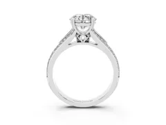 Round Cut Diamond Split Shank Pavé Engagement Ring Set in Platinum with Prong-Set Center Stone