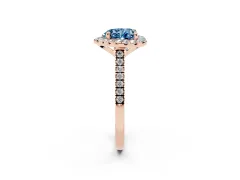 Fancy Blue Heart Cut Diamond Cushion Halo Ring Set in Rose gold with Pavé Band