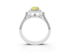 Fancy Yellow Pear Cut Diamond Halo Ring Set in White gold with Pavé-Lined Split Shank Band