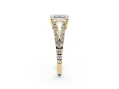 Emerald Cut Diamond Split Shank Pavé Engagement Ring Set in Yellow gold with Prong-Held Center Stone