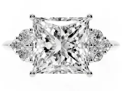 Princess Cut Diamond Cluster Ring Set in Silver with Plain Band and Prong Setting