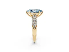 Fancy Blue Marquise Cut Diamond Pavé Band Solitaire Ring Set in Yellow gold with Close-Set Accent Stones and Prong Setting