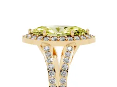 Fancy Yellow Marquise Cut Diamond Halo Split Shank Pavé Ring Set in Yellow gold with Prong Setting