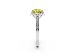 Fancy Yellow Radiant Cut Diamond Halo Ring Set in Platinum with Channel Set Band and Prong Setting