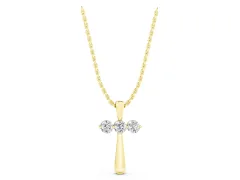 Round Diamond Three-Stone Vertical Pendant Set in Yellow gold with Prong Setting