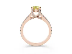 Fancy Yellow Pear Cut Diamond Solitaire Ring Set in Rose gold with Brilliant Pavé Band and Prong Setting