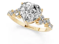 Heart Cut Diamond Ring Set in Yellow gold with Scattered Round Accents