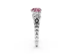 Fancy Pink Heart Cut Diamond Three-Stone Ring Set in Silver with Braided Band