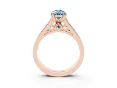 Fancy Blue Pear Cut Diamond Channel Set Solitaire Engagement Ring Set in Rose gold with Prong Setting