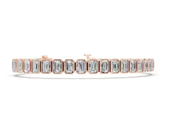 Emerald Cut Diamond Tennis Bracelet Set in Rose gold with Bezel Setting