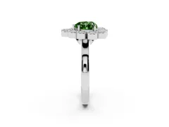 Fancy Green Heart Cut Diamond Cluster Halo Ring Set in White gold with Milgrain Bezel Accents and Plain Band
