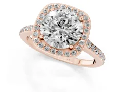Round Cut Diamond Halo Engagement Ring Set in Rose gold with Round Pavé Shoulders and Heart Gallery