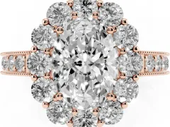 Oval Cut Diamond Halo Pavé Engagement Ring Set in Rose gold with Milgrain Detailing
