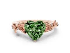 Fancy Green Heart Cut Diamond Solitaire Ring Set in Rose gold with Leaf Motif Band