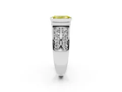 Fancy Yellow Emerald Cut Diamond Wide Channel Set Band Ring Set in Silver with Bezel Setting