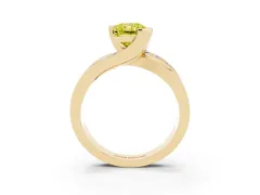 Fancy Yellow Radiant Cut Diamond Solitaire Ring Set in Yellow gold with Channel Set Split Shank and Tension Prongs