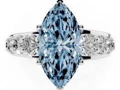 Fancy Blue Marquise Cut Diamond Pavé Engagement Ring Set in Silver with Prong Setting