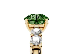Fancy Green Round Cut Diamond Five-Stone Prong Set Engagement Ring Set in Yellow gold with Channel Band