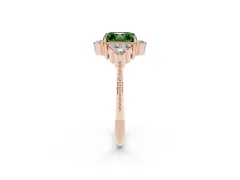 Fancy Green Asscher Cut Diamond Cluster Ring Set in Rose gold with Beaded Band