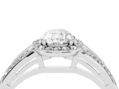 Pear Cut Diamond Halo Ring Set in Silver with Double Pavé Split Shank
