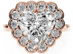 Heart Cut Diamond Halo Cluster Engagement Ring Set in Rose gold with Solitaire Band and Prong Setting