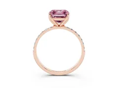 Fancy Pink Asscher Cut Diamond Solitaire Engagement Ring Set in Rose gold with Round Pavé Band and Prong Setting