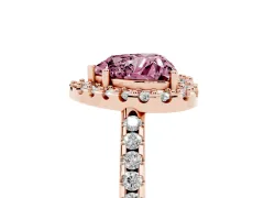 Fancy Pink Heart Cut Diamond Pavé Halo Ring Set in Rose gold with Prong Setting