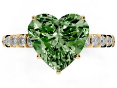 Fancy Green Heart Cut Diamond Solitaire Engagement Ring Set in Yellow gold with Pavé Band and Prong Setting