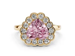 Fancy Pink Heart Cut Diamond Halo Cluster Engagement Ring Set in Yellow gold with Solitaire Band and Prong Setting