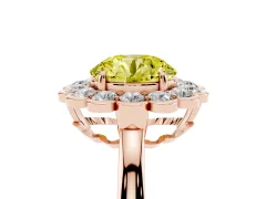 Fancy Yellow Round Cut Diamond Halo Cluster Engagement Ring Set in Rose gold with Solitaire Band and Prong Setting