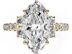 Marquise Cut Diamond Three-Stone Pavé Ring Set in Yellow gold with Prong Setting