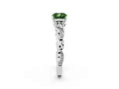 Fancy Green Cushion Cut Diamond Vine Band Solitaire Ring Set in White gold with Milgrain Prong Setting