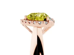 Fancy Yellow Heart Cut Diamond Halo Solitaire Engagement Ring Set in Rose gold with Square Band and Prong Setting