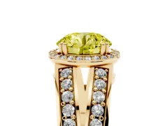 Fancy Yellow Round Cut Diamond Halo Ring Set in Yellow gold with Double Pavé Split Shank