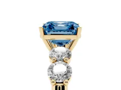 Fancy Blue Asscher Cut Diamond Five-Stone Prong Set Ring Set in Yellow gold with Classic Band