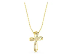 Pavé Round Diamond Looped Cross Pendant Set in Yellow gold with Prong Setting