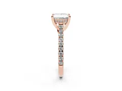 Princess Cut Diamond Solitaire Ring Set in Rose gold with Brilliant Pavé Band and Prong Setting
