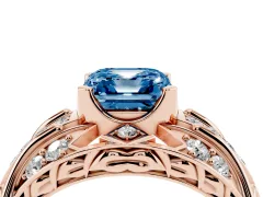 Fancy Blue Asscher Cut Diamond Art Deco Ring Set in Rose gold with Pavé Split Shank