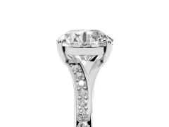 Round Cut Diamond Solitaire Ring Set in White gold with Pavé Accent Band and Classic Prong Setting