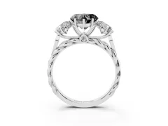 Fancy Black Heart Cut Diamond Three-Stone Ring Set in Silver with Braided Band