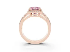 Fancy Pink Princess Cut Diamond Halo Ring Set in Rose gold with Double Pavé Split Shank
