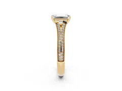Emerald Cut Diamond Split Shank Pavé Engagement Ring Set in Yellow gold with Prong-Set Center Stone