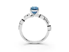 Fancy Blue Radiant Cut Diamond Solitaire Ring Set in Silver with Twisted Marquise Accent Band