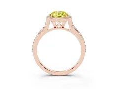 Fancy Yellow Round Cut Diamond Halo Engagement Ring Set in Rose gold with Round Pavé Shoulders and Heart Gallery