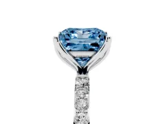 Fancy Blue Princess Cut Diamond Solitaire Engagement Ring Set in Silver with Round Pavé Band and Prong Setting