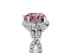 Fancy Pink Heart Cut Diamond Halo Twist Band Solitaire Ring Set in Platinum with Prong-Set Center Stone
