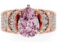 Fancy Pink Pear Cut Diamond Milgrain Halo Pavé Engagement Ring Set in Rose gold with Prong Setting