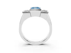 Fancy Blue Radiant Cut Diamond Three-Stone Channel Set Ring Set in Silver with Smooth Polished Band