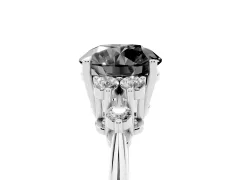 Fancy Black Round Cut Diamond Cluster Ring Set in Platinum with Plain Band and Prong Setting