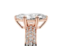 Marquise Cut Diamond Solitaire Ring Set in Rose gold with Multi-Row Round Pavé Band and Prong Setting